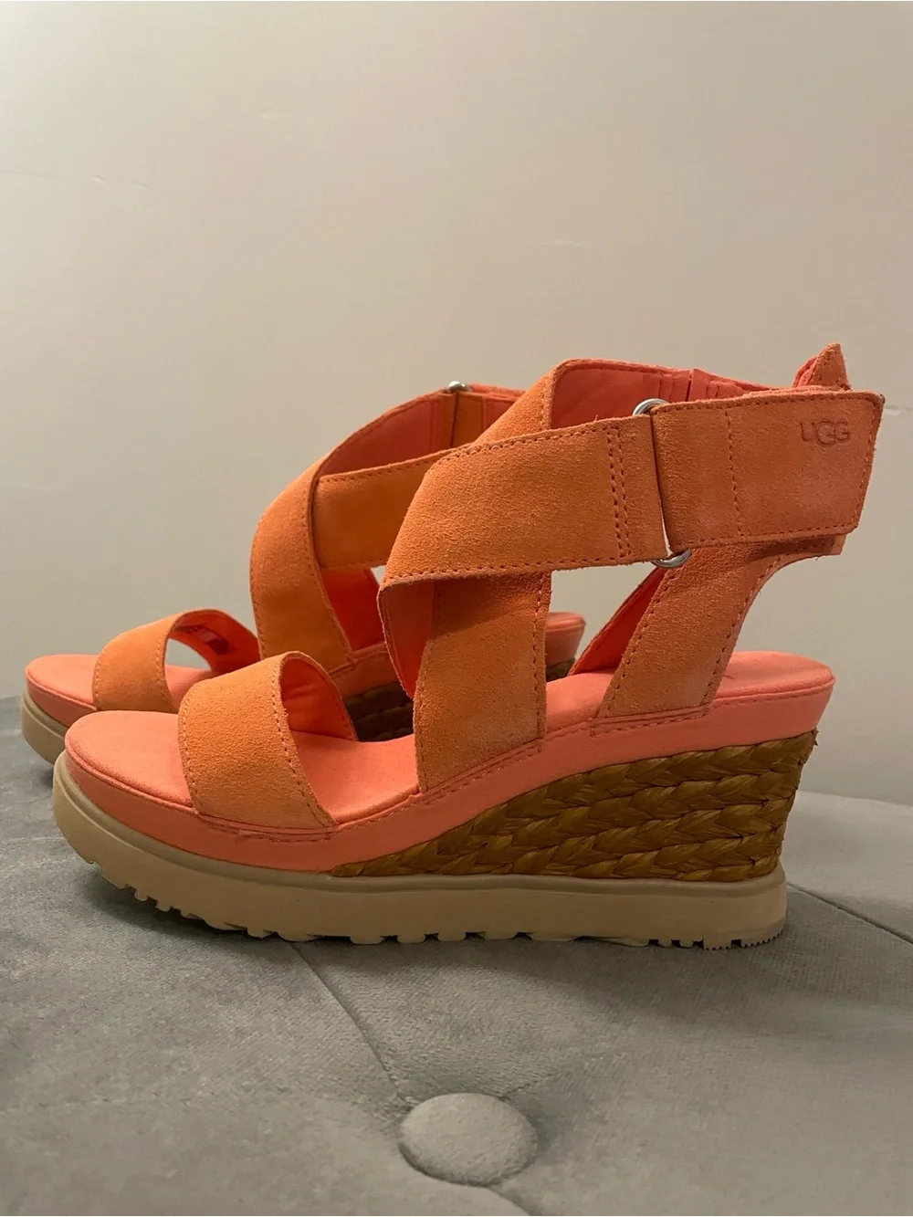 UGG Coral Suede Braided Wedge Sandals with Ankle Strap